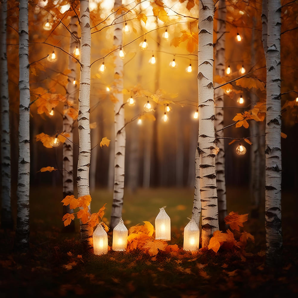 Autumn Birch Forest String Lights Backdrop RR7-165