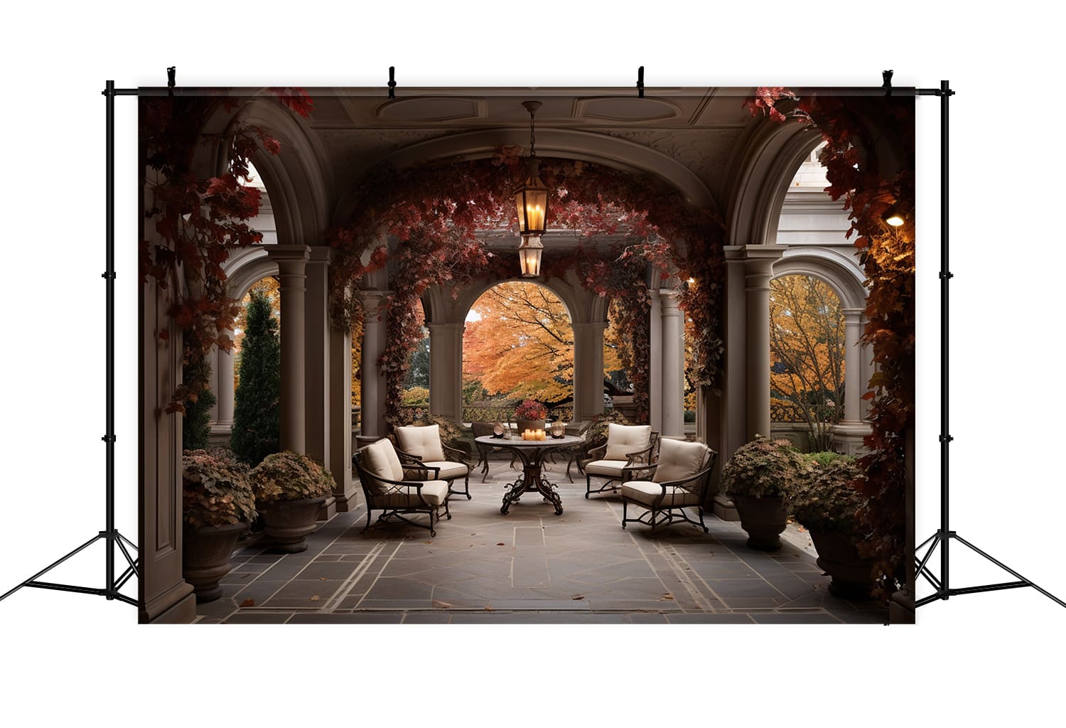 Fall Maple Leaves Decorated Courtyard Backdrop RR7-168