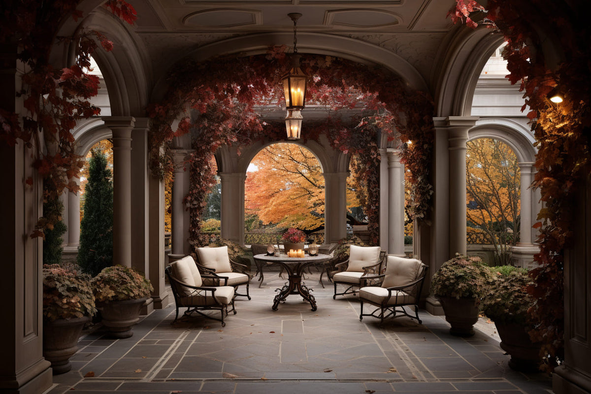 Fall Maple Leaves Decorated Courtyard Backdrop RR7-168