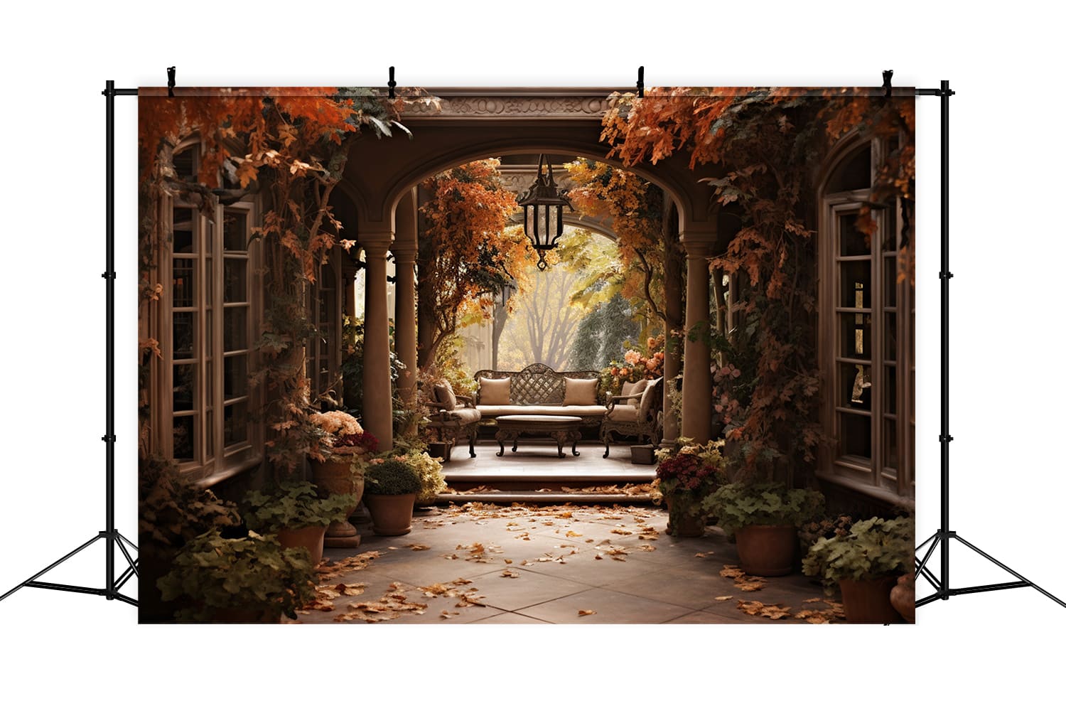 Courtyard Front Entry Fall Scenery Backdrop RR7-169