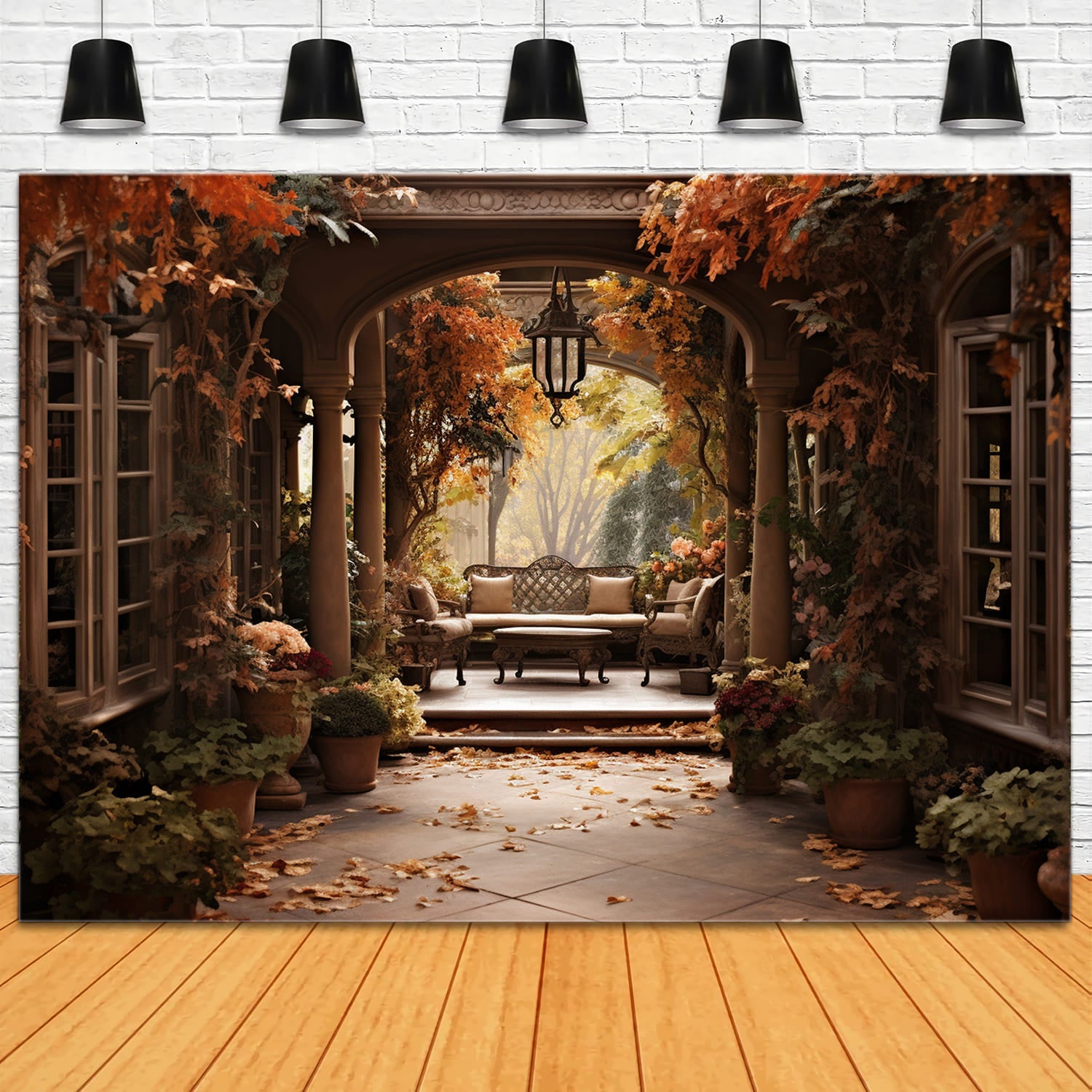 Courtyard Front Entry Fall Scenery Backdrop RR7-169