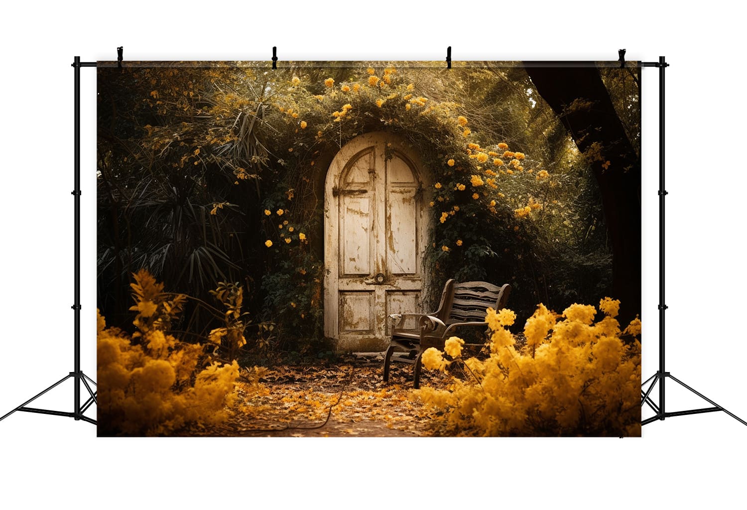 Old Stone Door Flowers Autumn Backdrop RR7-170