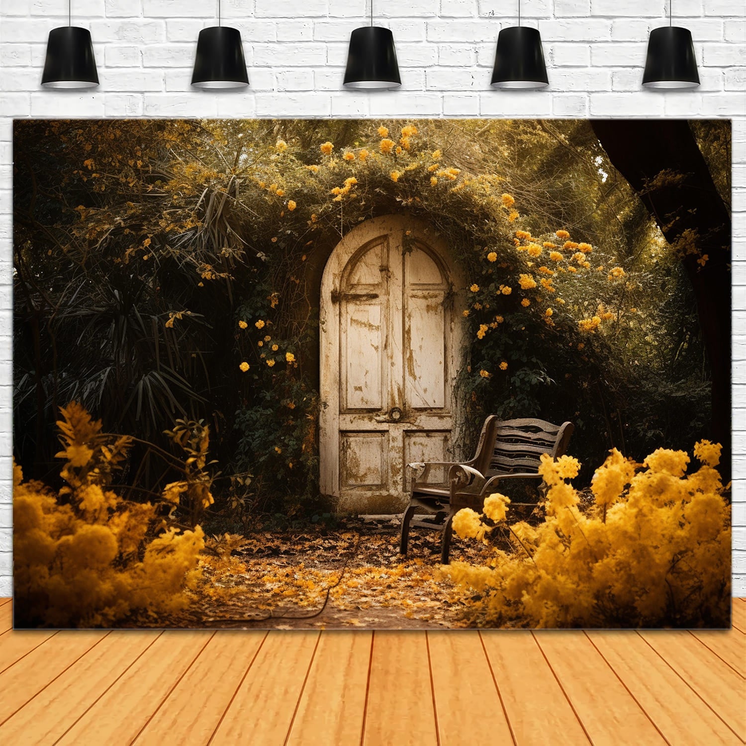 Old Stone Door Flowers Autumn Backdrop RR7-170