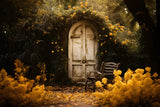 Old Stone Door Flowers Autumn Backdrop RR7-170