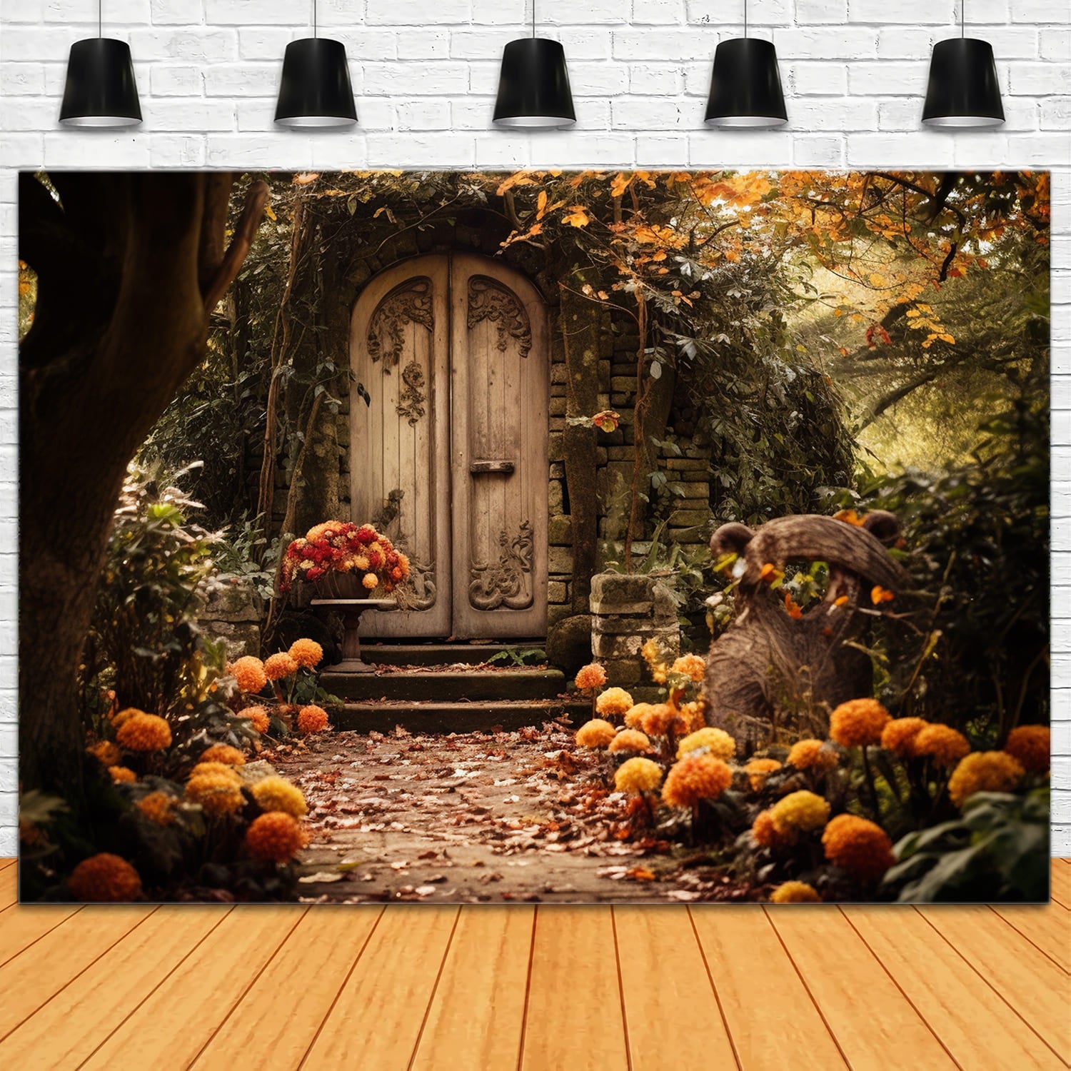 Autumn Old Woods Cabin Flowers Backdrop RR7-172