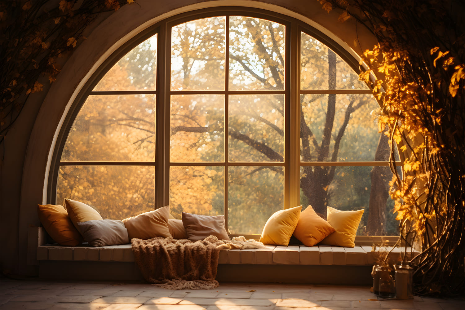 Cozy Autumn Sunshine Window View Backdrop RR7-174