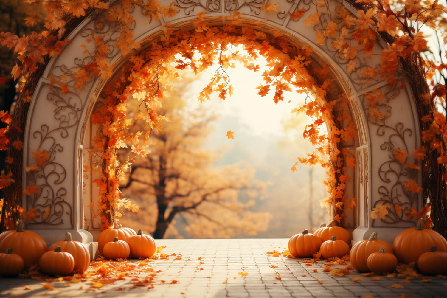 Maple Leaves Arch Pumpkins Autumn Backdrop RR7-178