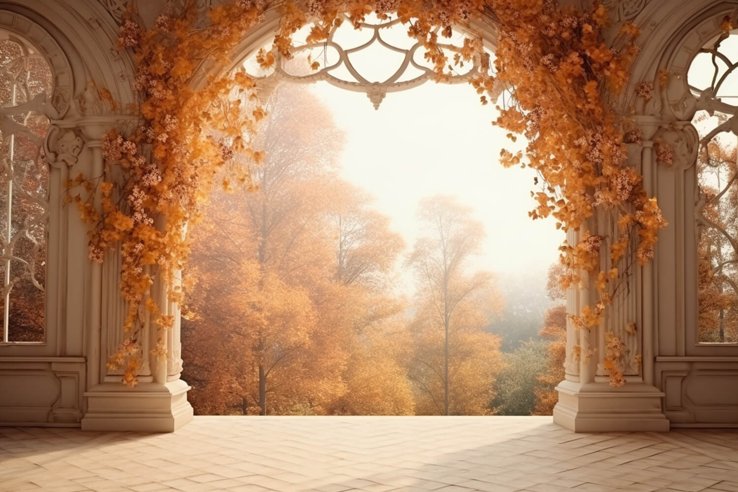 Autumn Forest Landscape Castle Arch Backdrop RR7-179