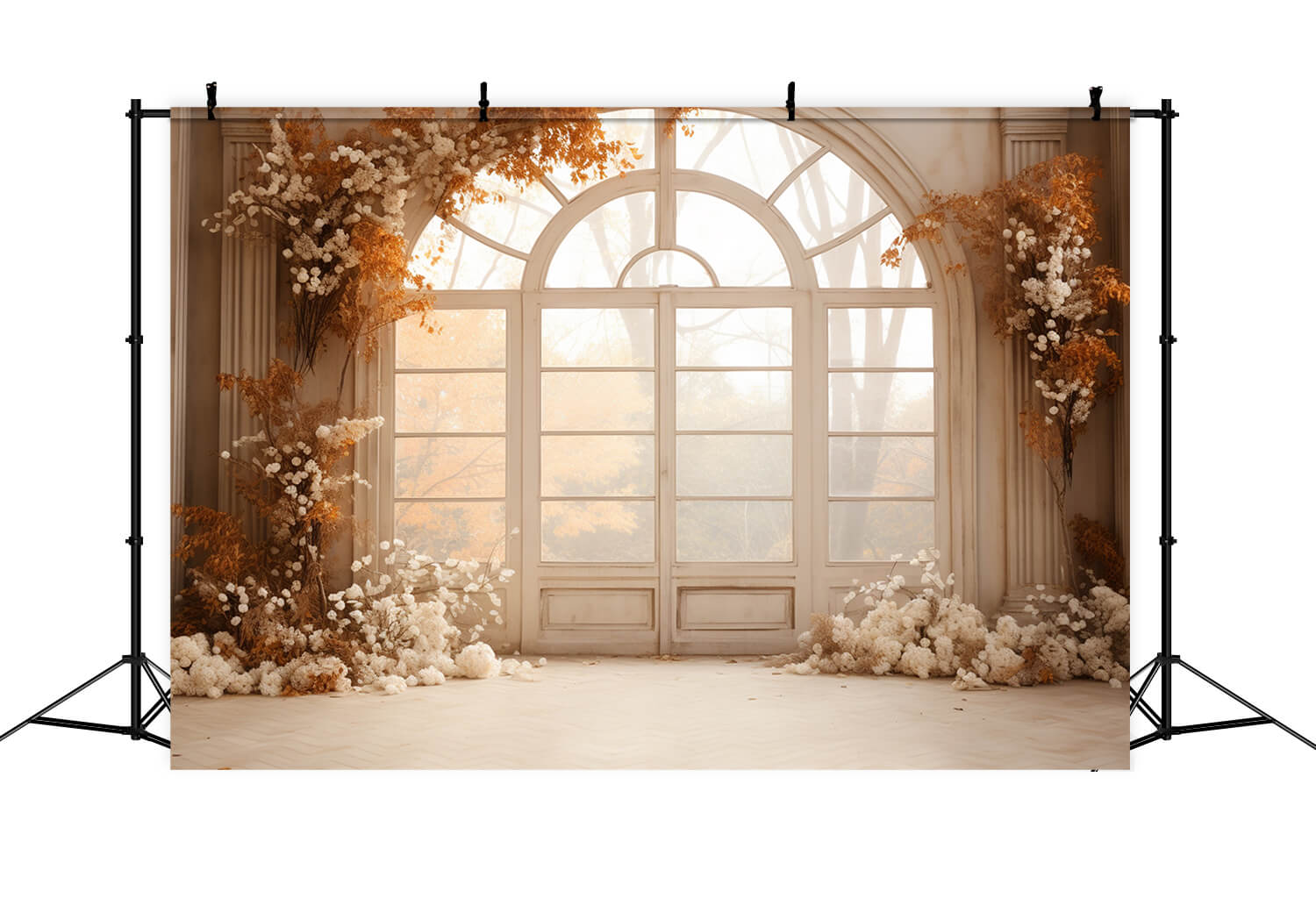 Dried Flowers Decorated Window Fall Backdrop RR7-180