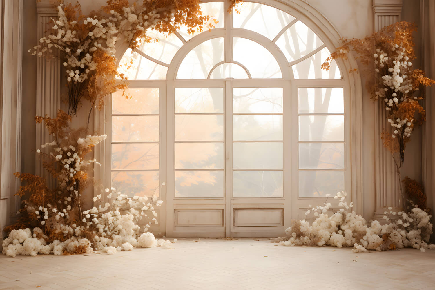 Dried Flowers Decorated Window Fall Backdrop RR7-180