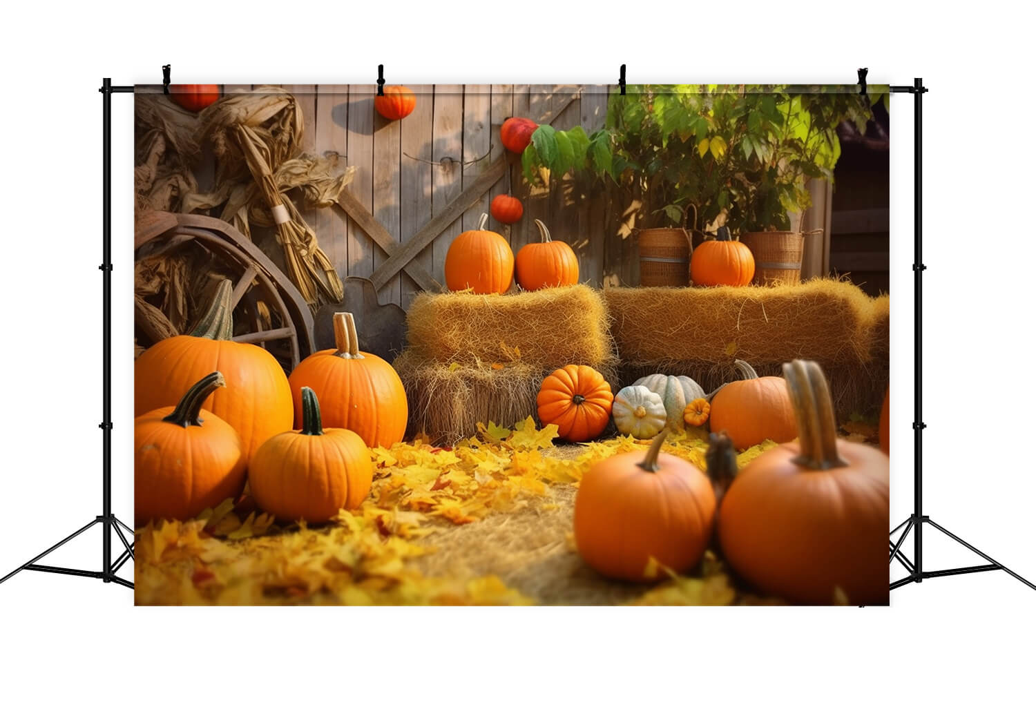 Autumn Barn Haystack Pumpkins Backdrop RR7-184