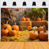 Autumn Barn Haystack Pumpkins Backdrop RR7-184