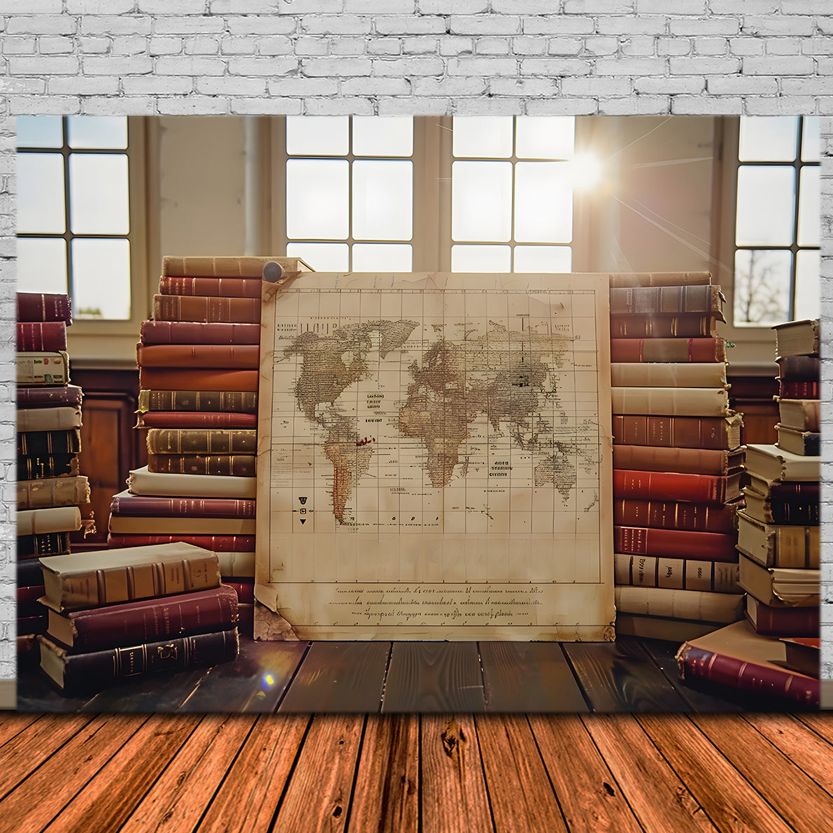 Classic Books Map Back to School Backdrop RR7-187