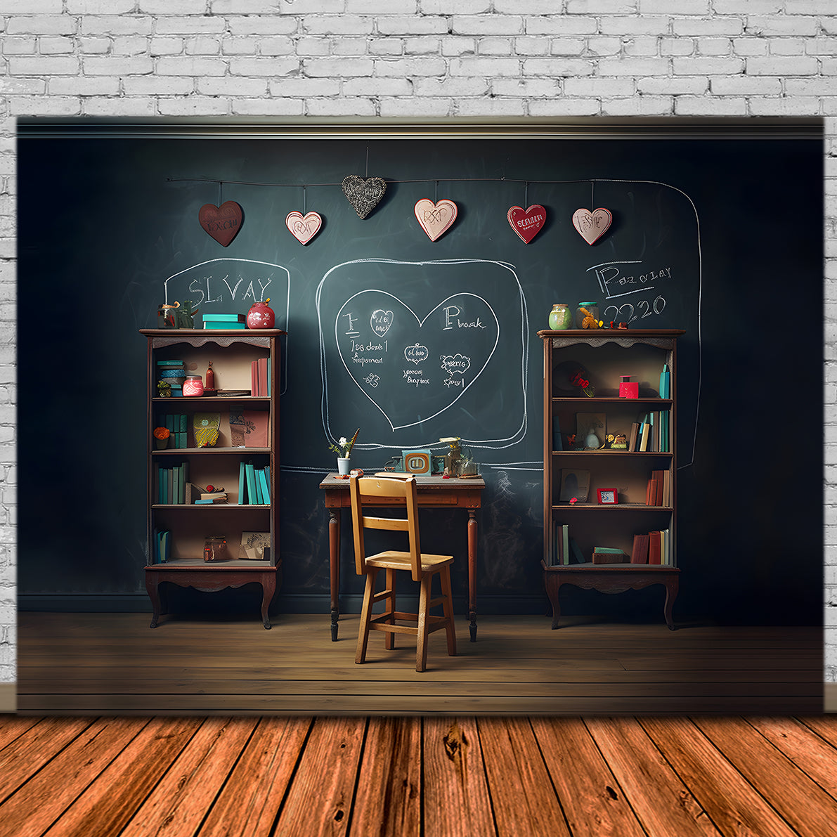 Blackboard Bookshelf Back to School Backdrop RR7-190