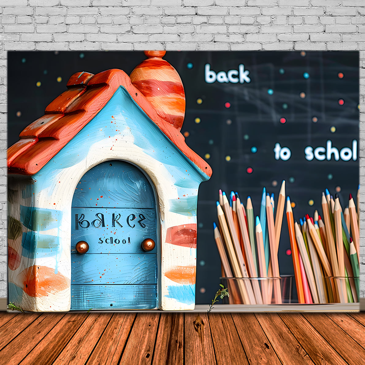 Back to School Little House Crayons Backdrop RR7-201