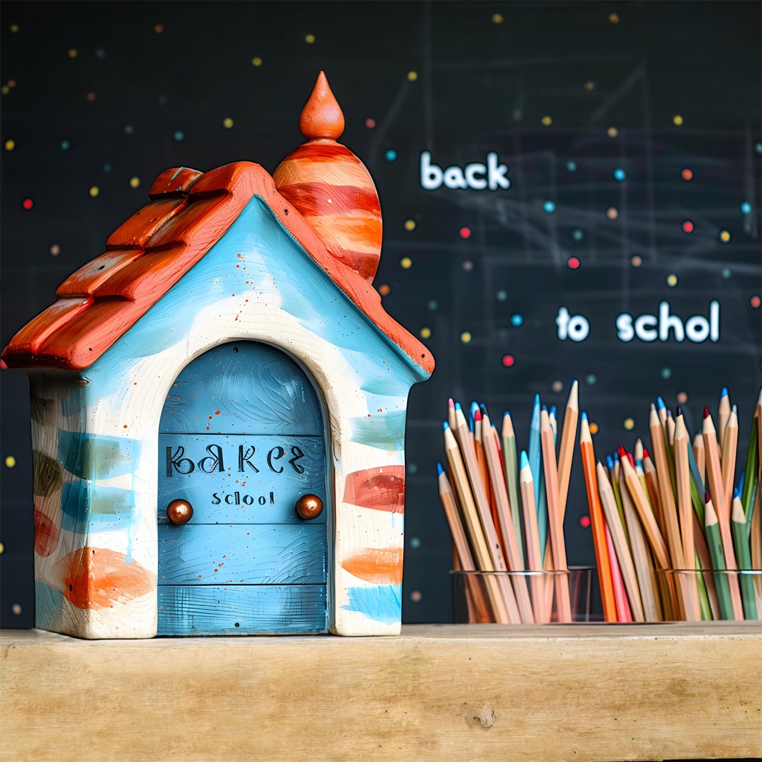 Back to School Little House Crayons Backdrop RR7-201