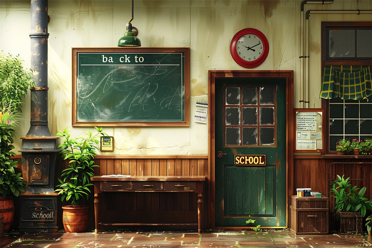 7x5ft Back to School Chalkboard Retro Door Backdrop RR7-205 (only 1)