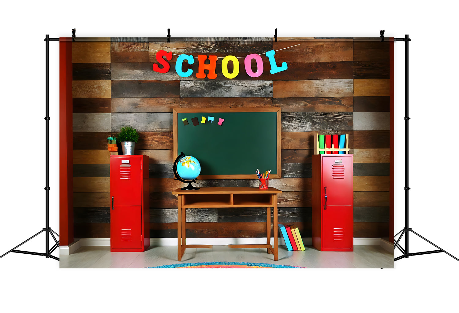 Back to School Lockers Wood Wall Backdrop RR7-207