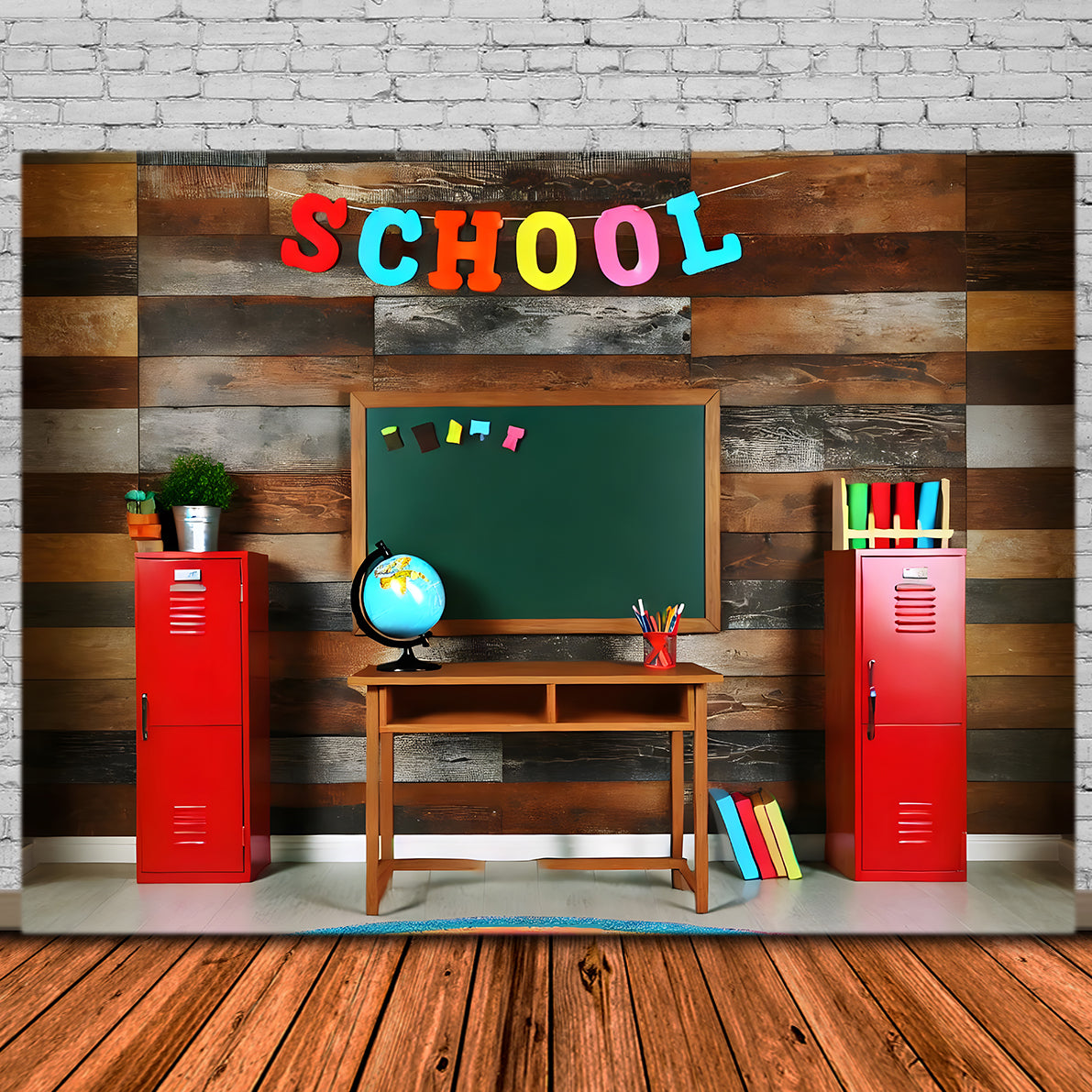 Back to School Lockers Wood Wall Backdrop RR7-207