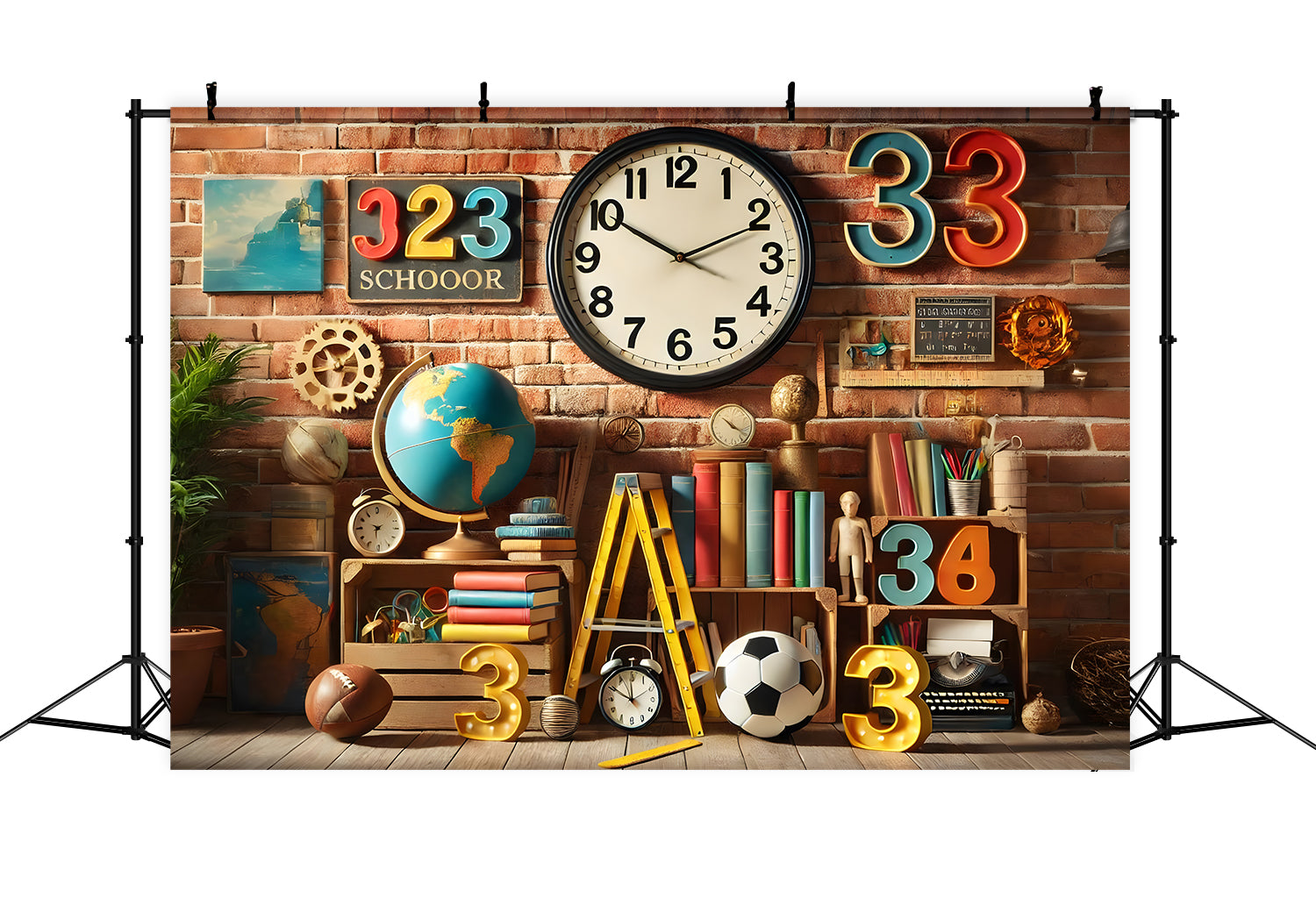 Back to School Numbers Books Globe Backdrop RR7-209