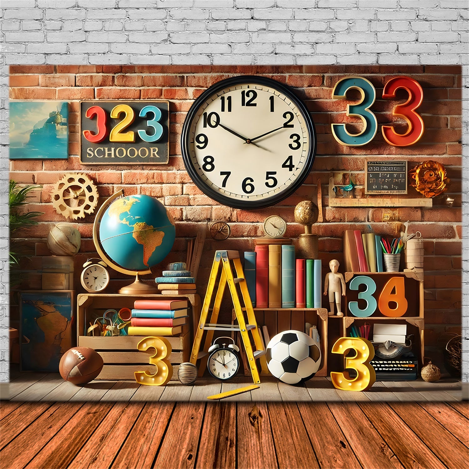 Back to School Numbers Books Globe Backdrop RR7-209