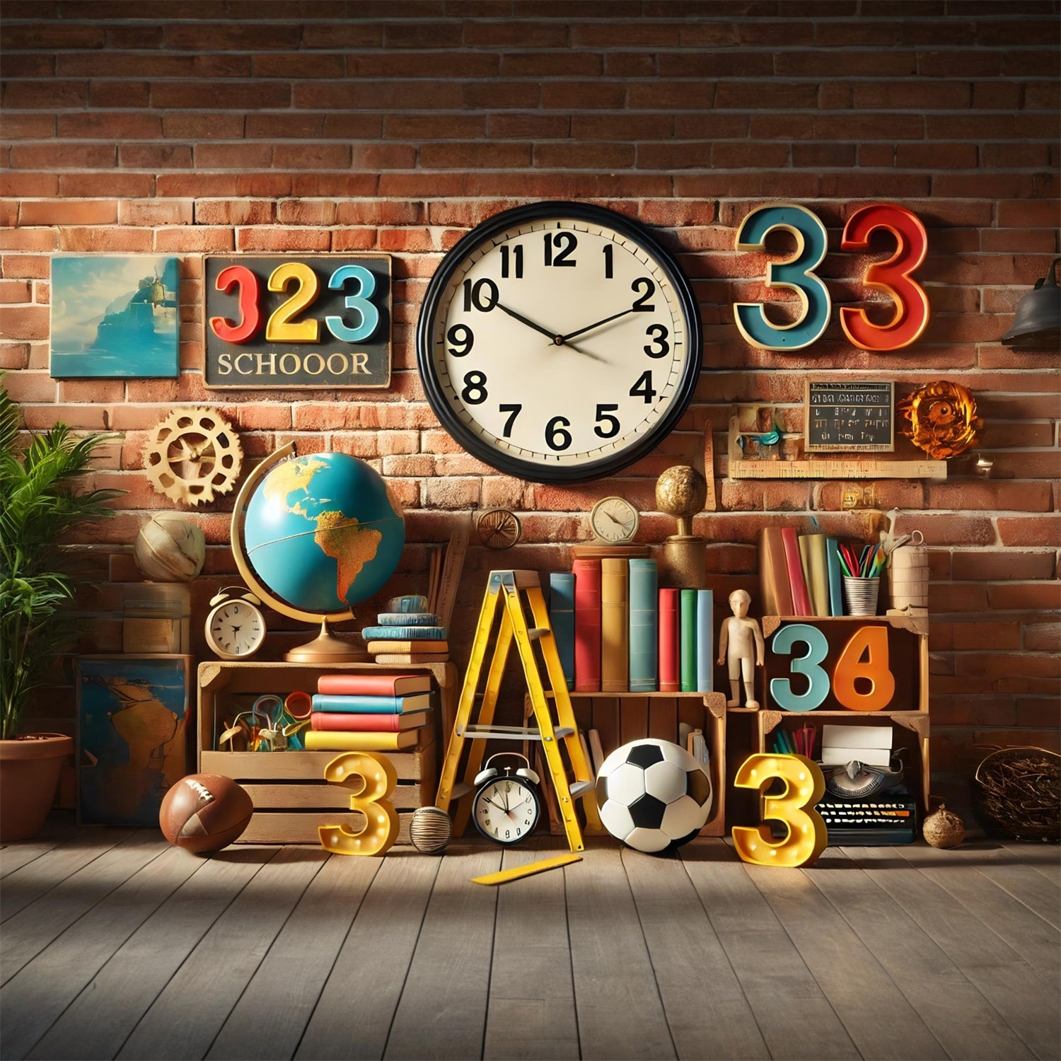 Back to School Numbers Books Globe Backdrop RR7-209