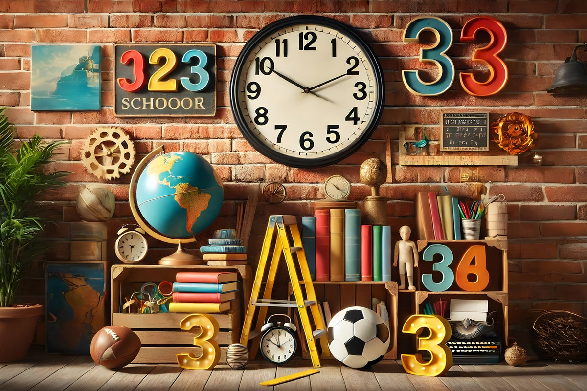 Back to School Numbers Books Globe Backdrop RR7-209