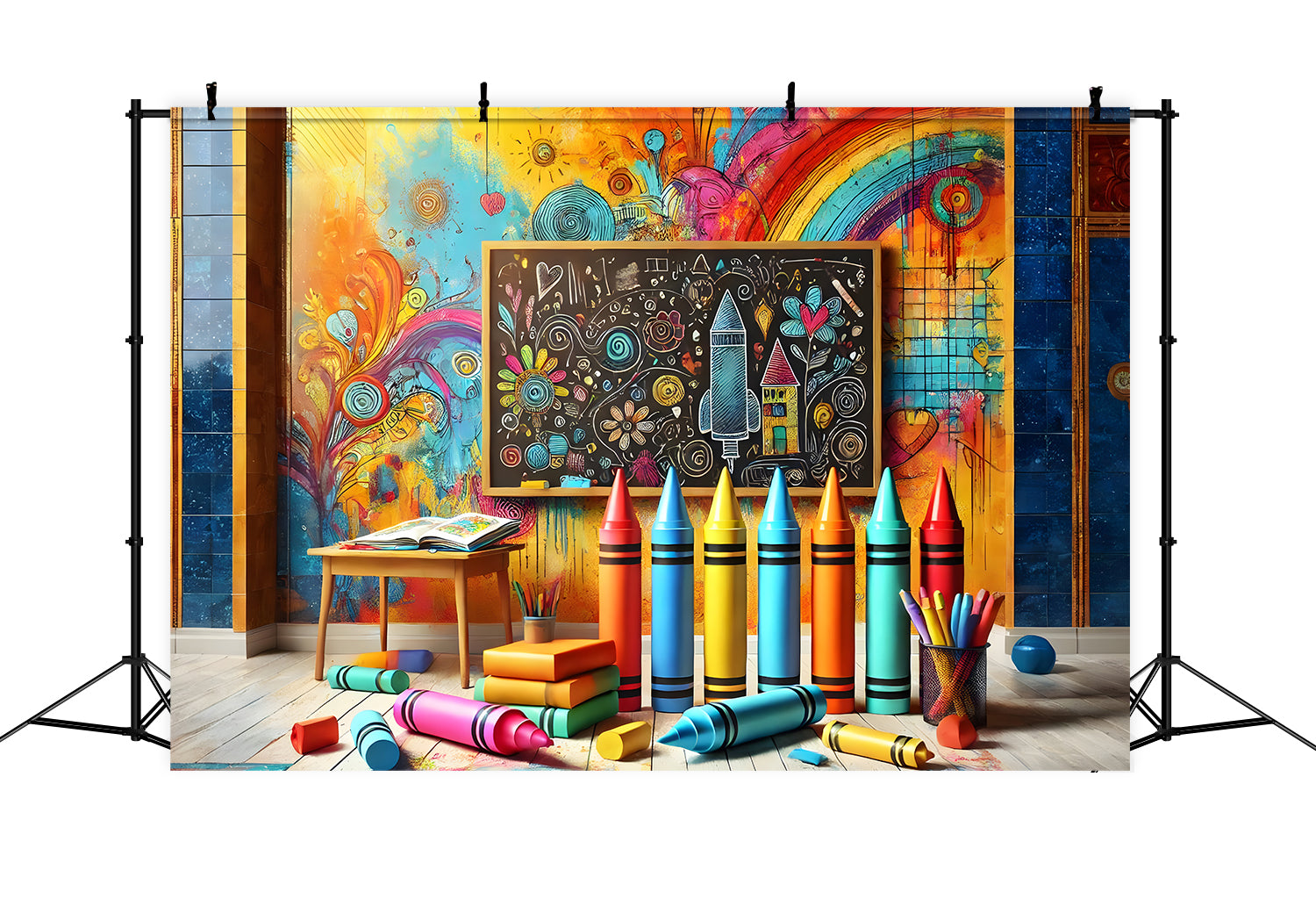 Crayons Painting Back to School Backdrop RR7-211