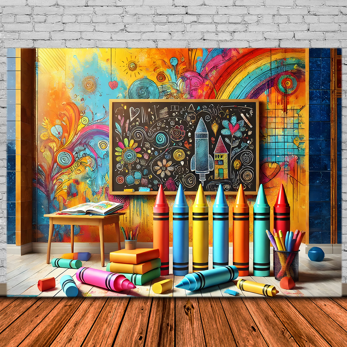 Crayons Painting Back to School Backdrop RR7-211