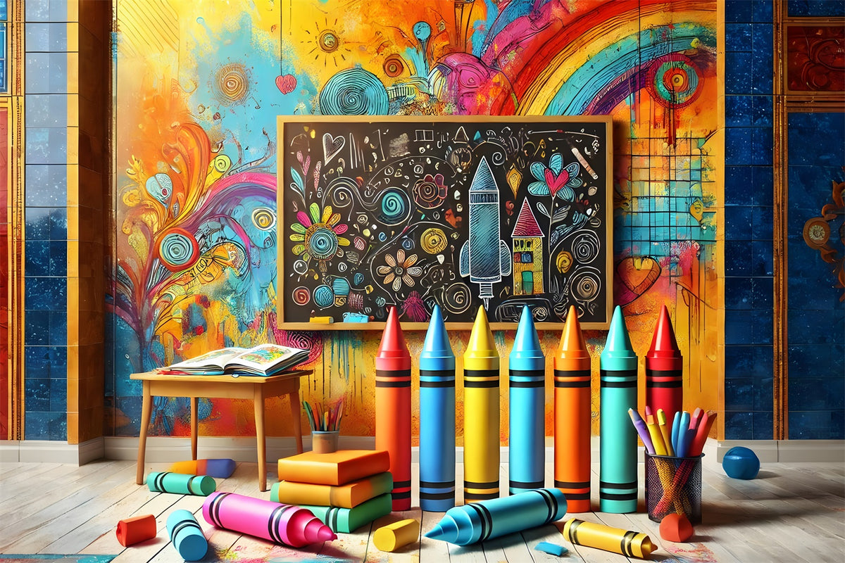 Crayons Painting Back to School Backdrop RR7-211