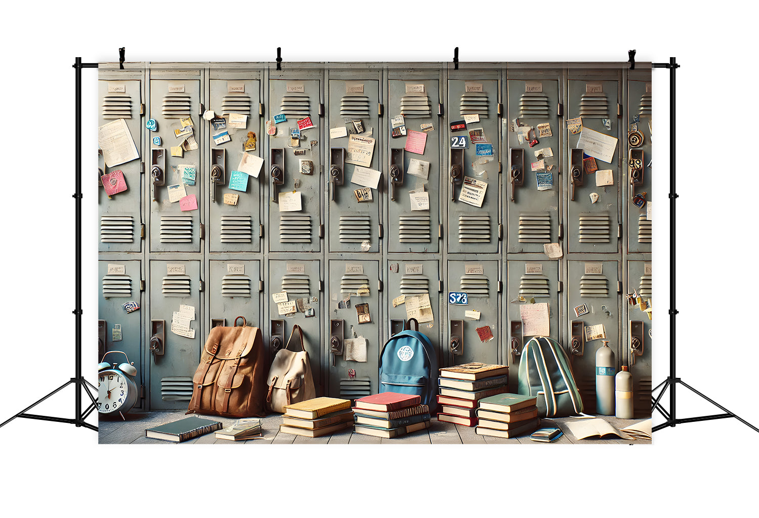 Back to School Locker Belongings Backdrop RR7-212