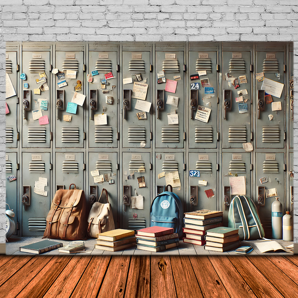 Back to School Locker Belongings Backdrop RR7-212