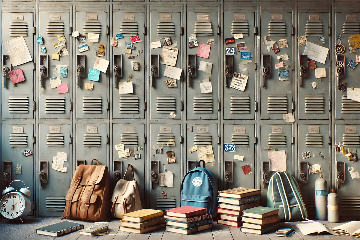 Back to School Locker Belongings Backdrop RR7-212