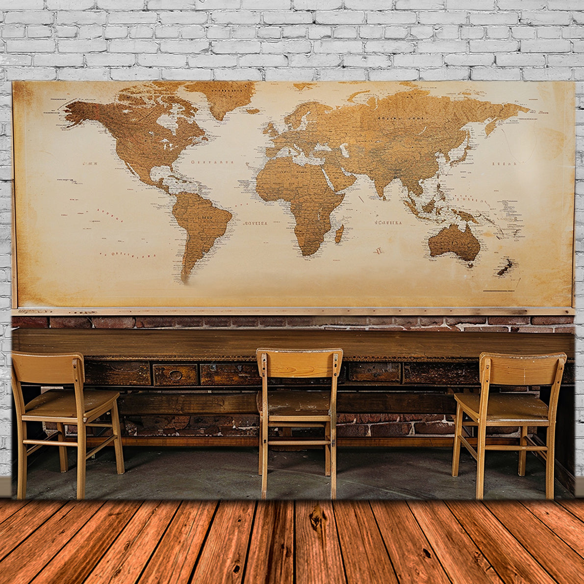 Classroom World Map Back to School Backdrop RR7-214