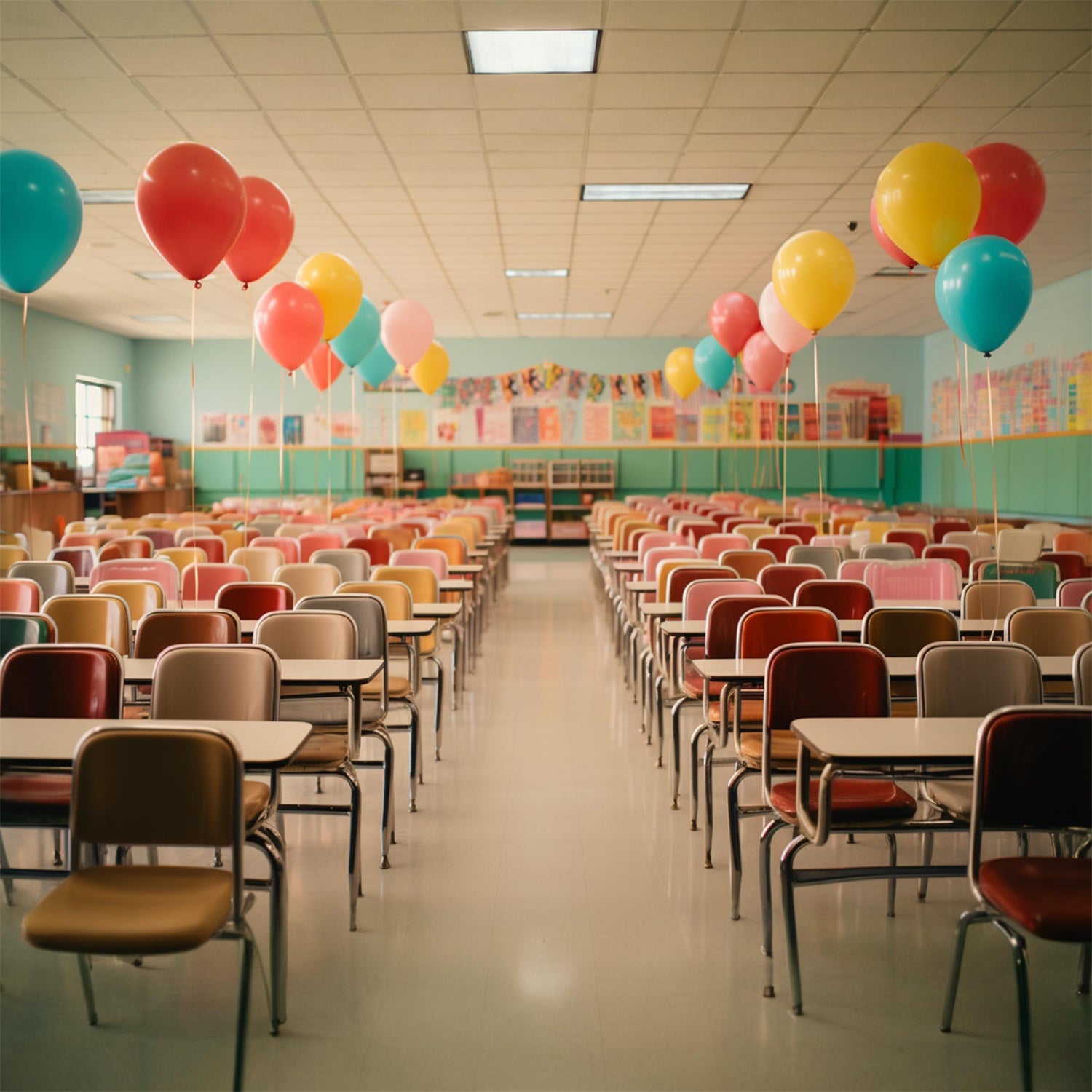 Back to School Classroom Desks Chairs Backdrop RR7-217