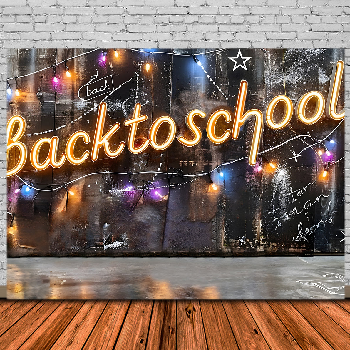 Back to School Glowing String Lights Backdrop RR7-221