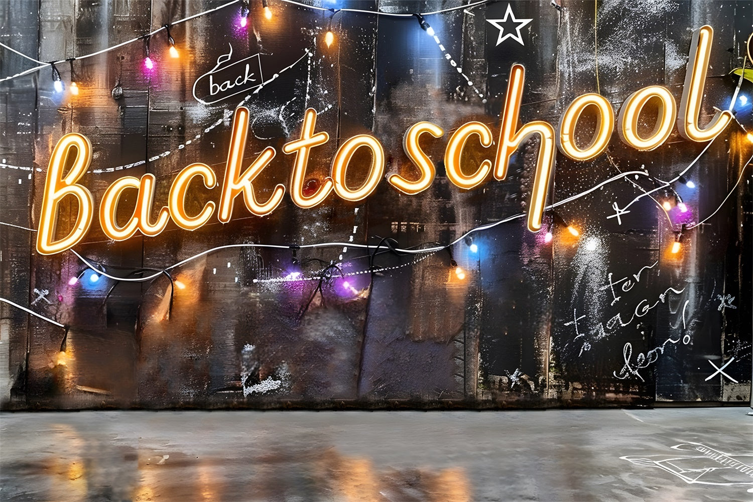 Back to School Glowing String Lights Backdrop RR7-221