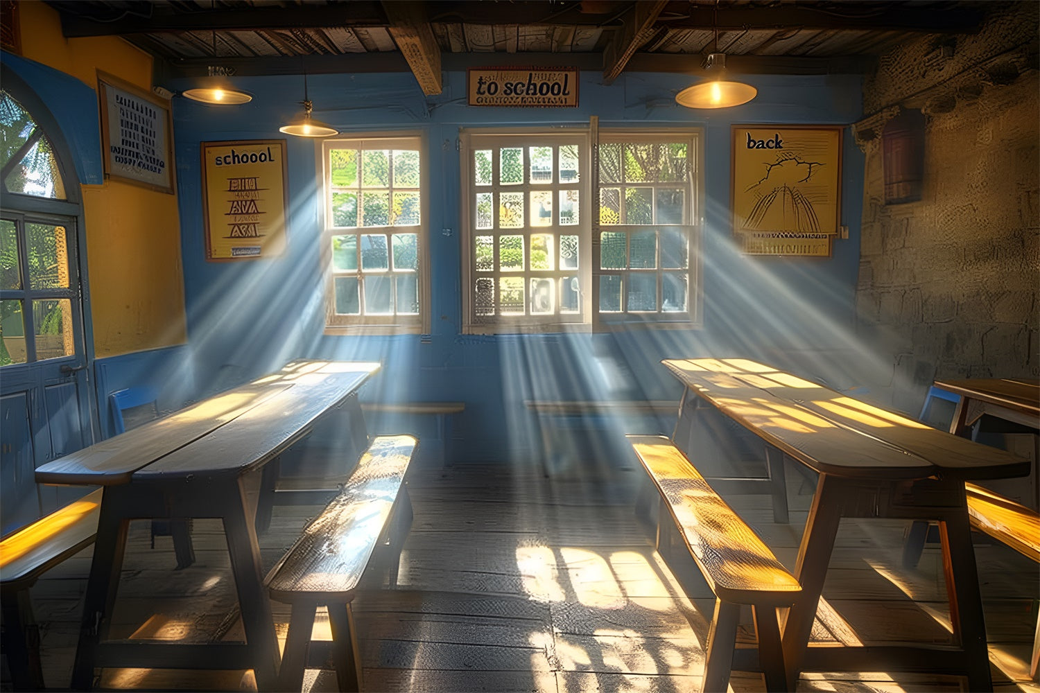 Old Classroom Desks Back to School Backdrop RR7-227