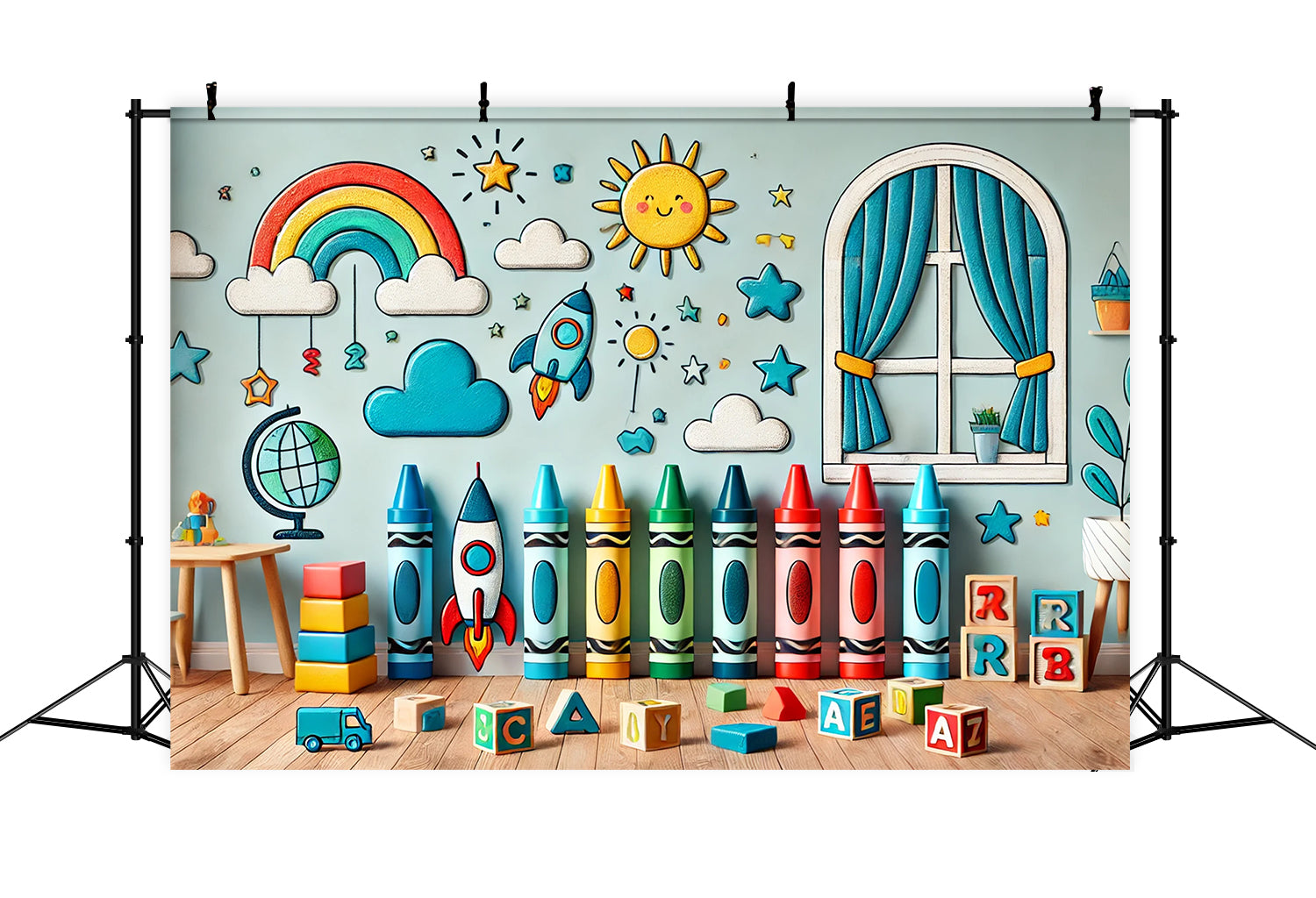 Cartoon Space Ship Back to School Backdrop RR7-233