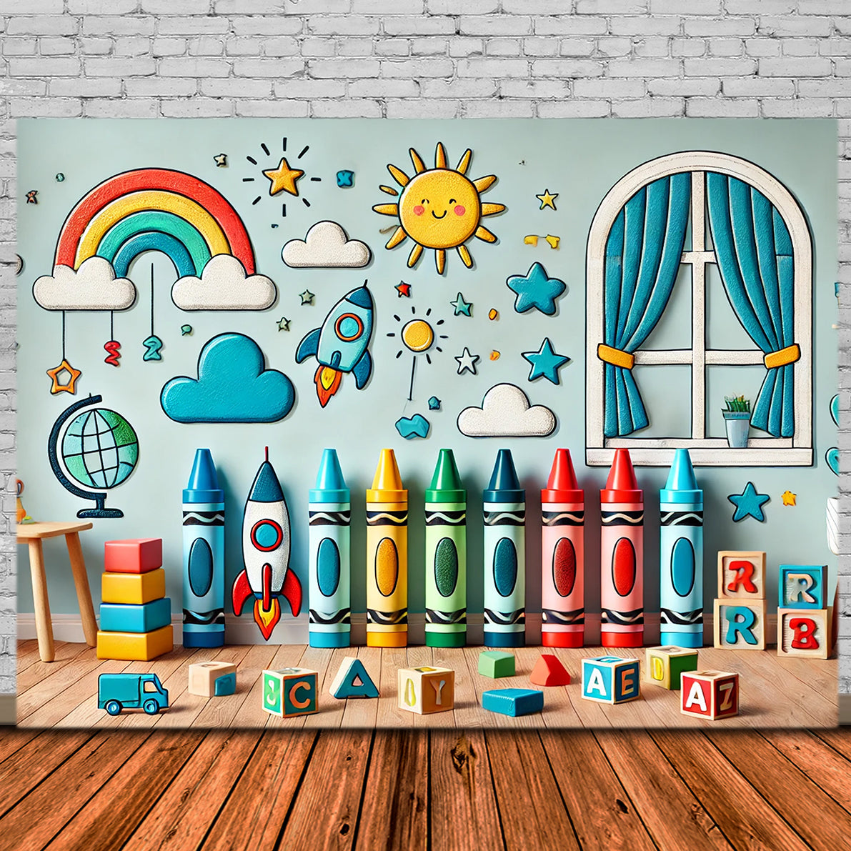 Cartoon Space Ship Back to School Backdrop RR7-233