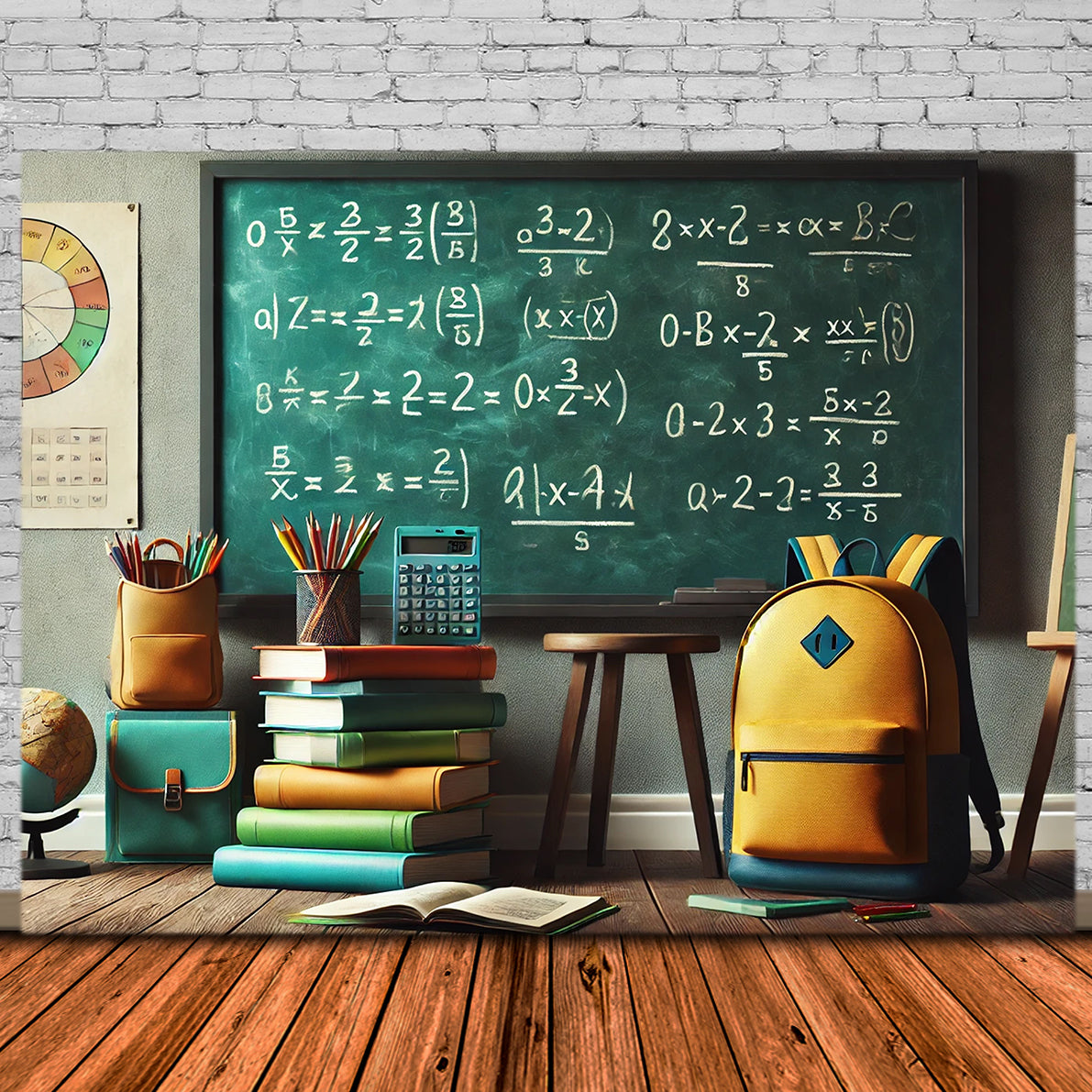 Back to School Equations Chalkboard Backdrop RR7-234