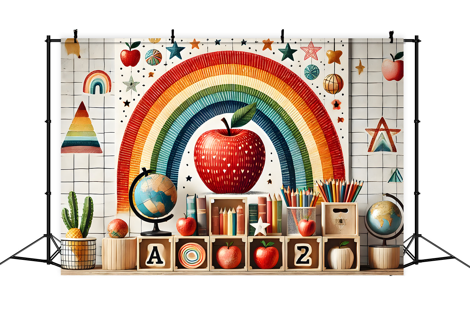 Back to School Rainbow Apples Backdrop RR7-235