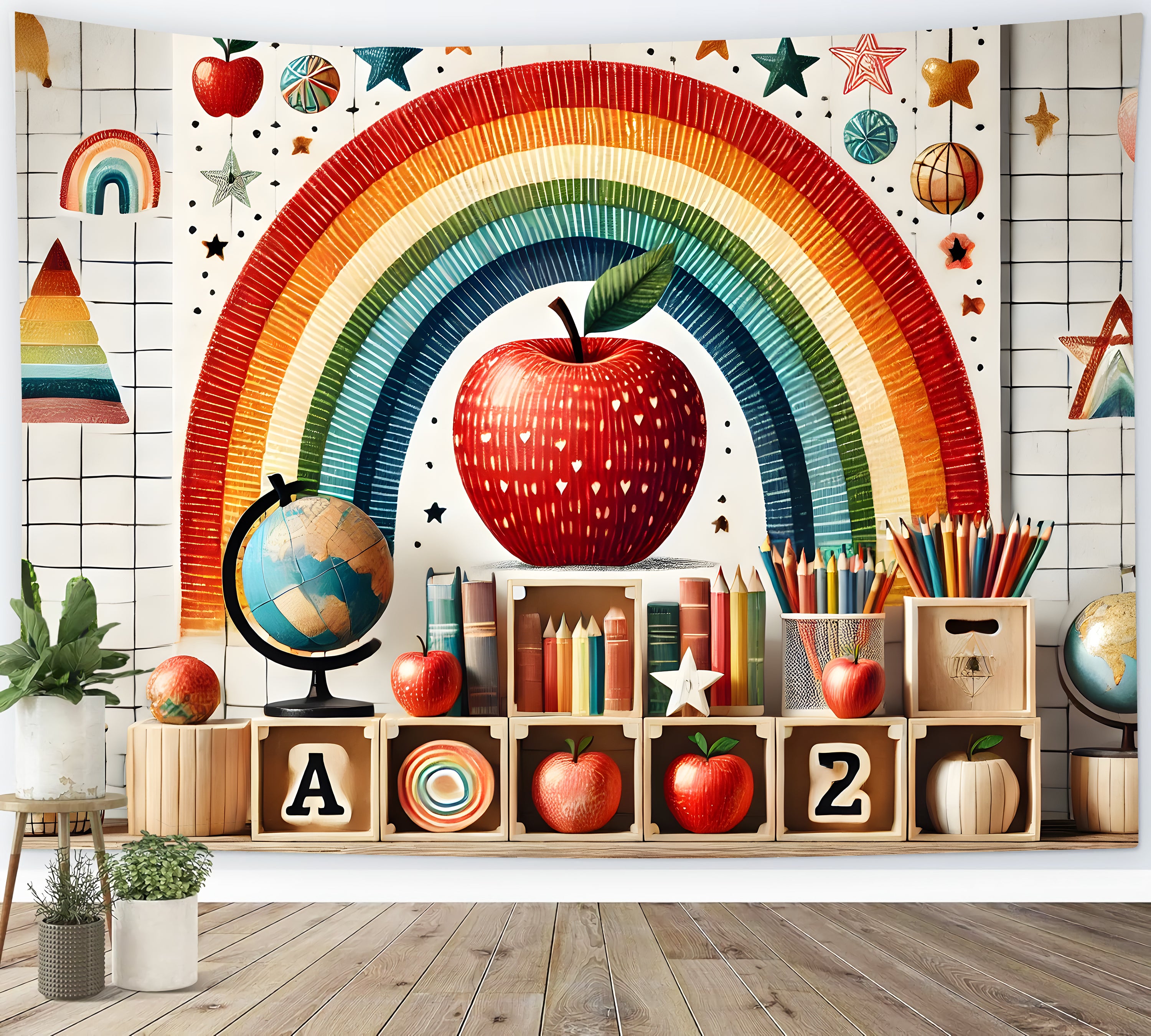 Back to School Rainbow Apples Backdrop RR7-235