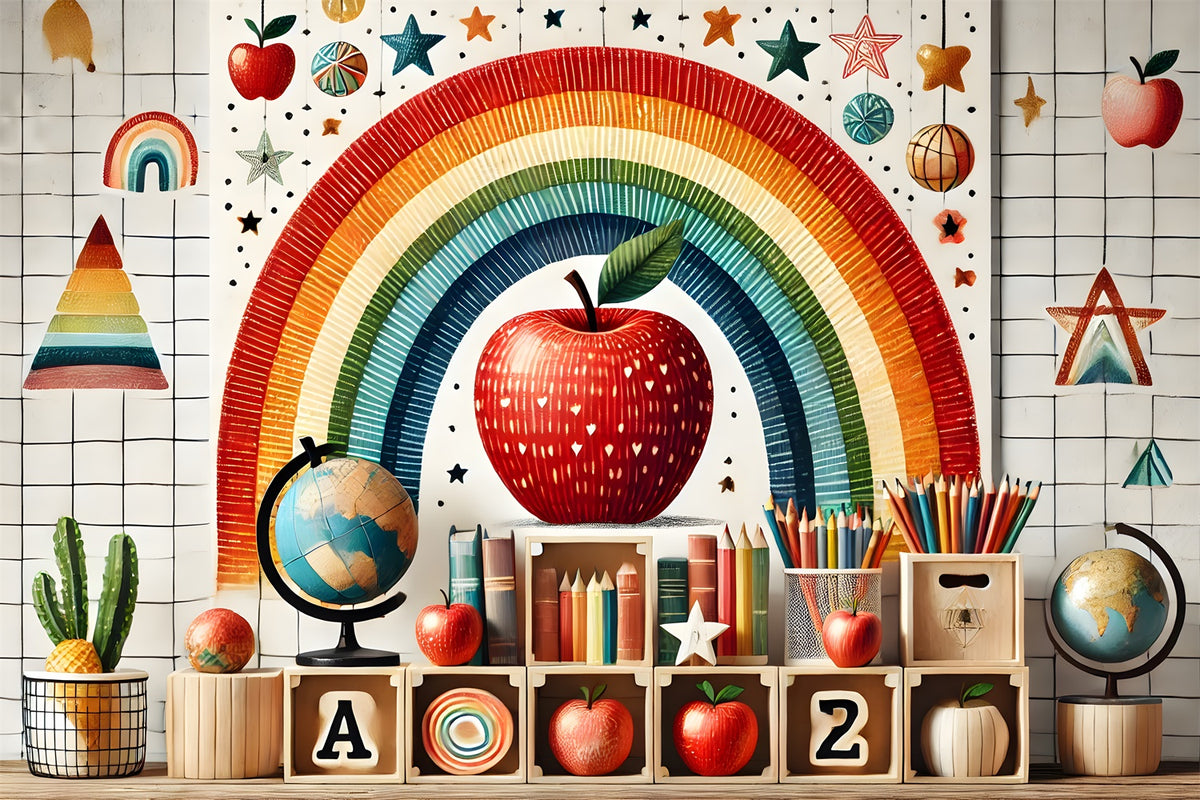 Back to School Rainbow Apples Backdrop RR7-235