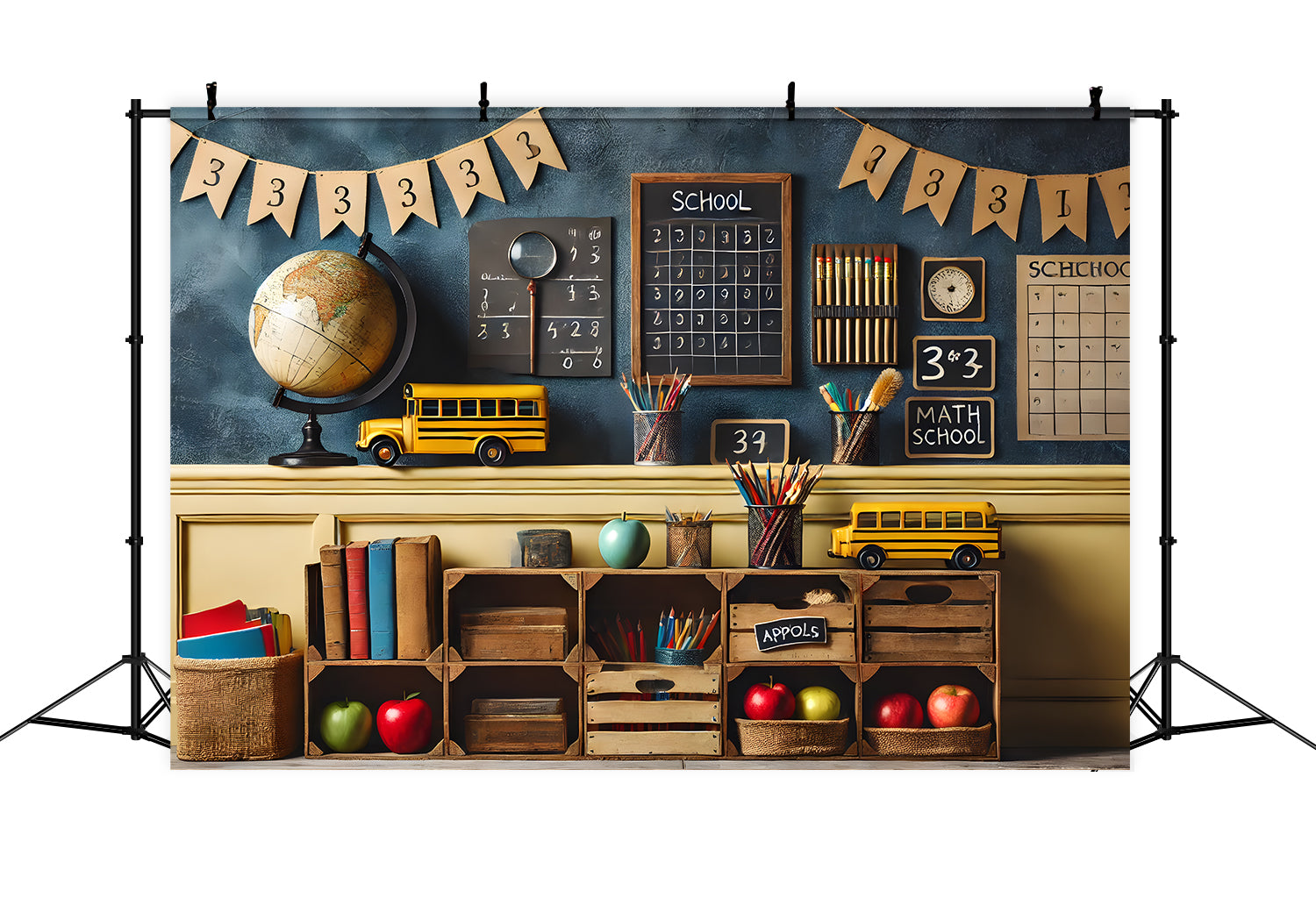 Pencils Globe Blackboard Back to School Backdrop RR7-236