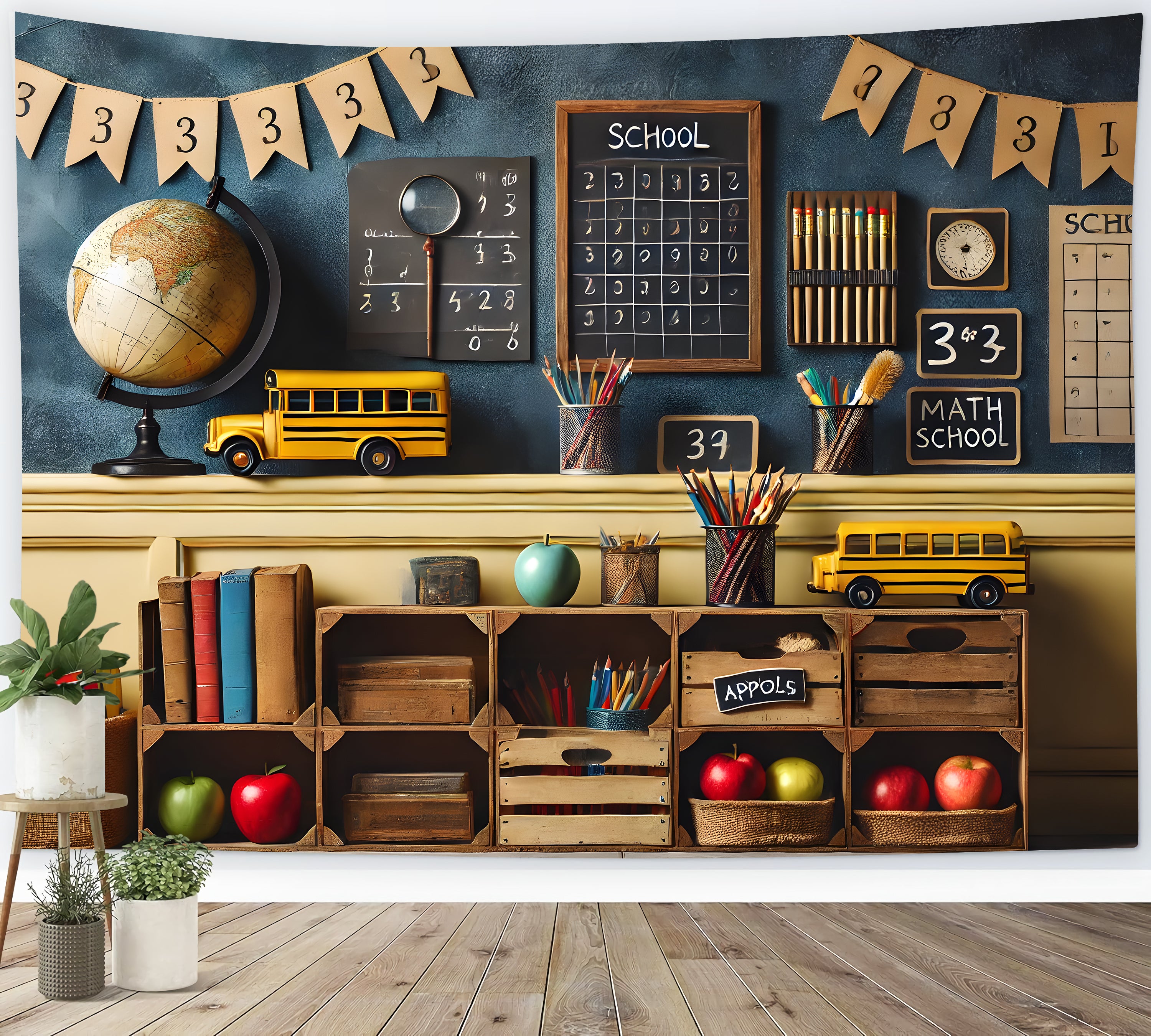 Pencils Globe Blackboard Back to School Backdrop RR7-236