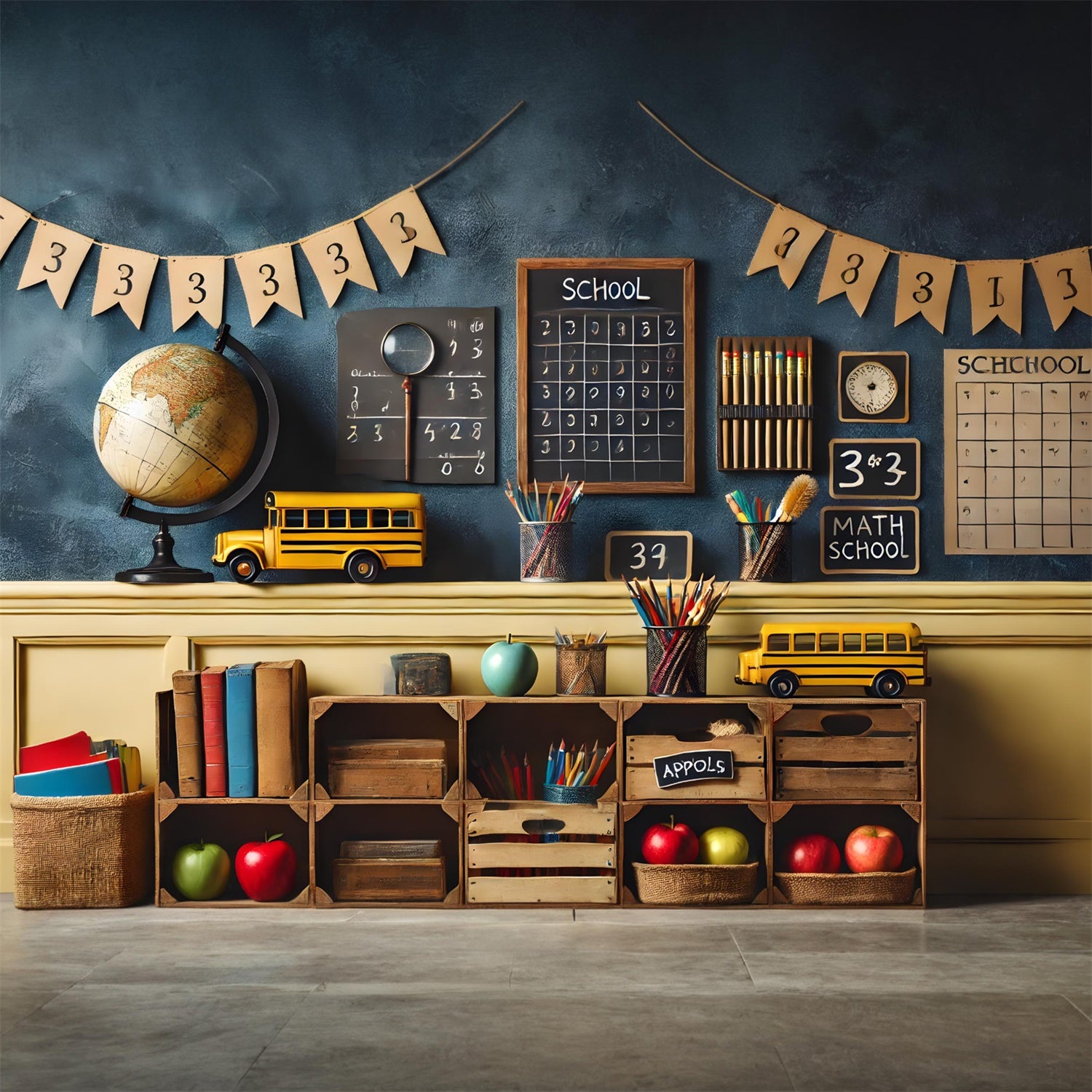 Pencils Globe Blackboard Back to School Backdrop RR7-236