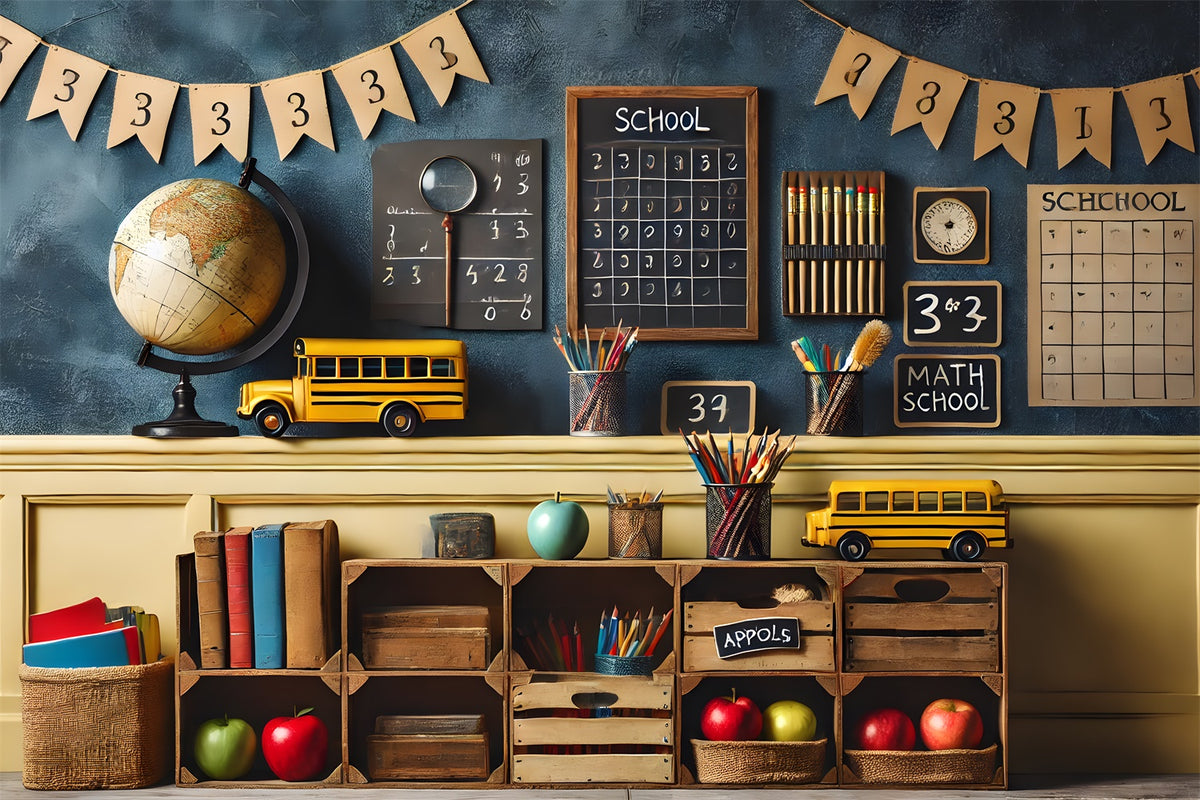 Pencils Globe Blackboard Back to School Backdrop RR7-236