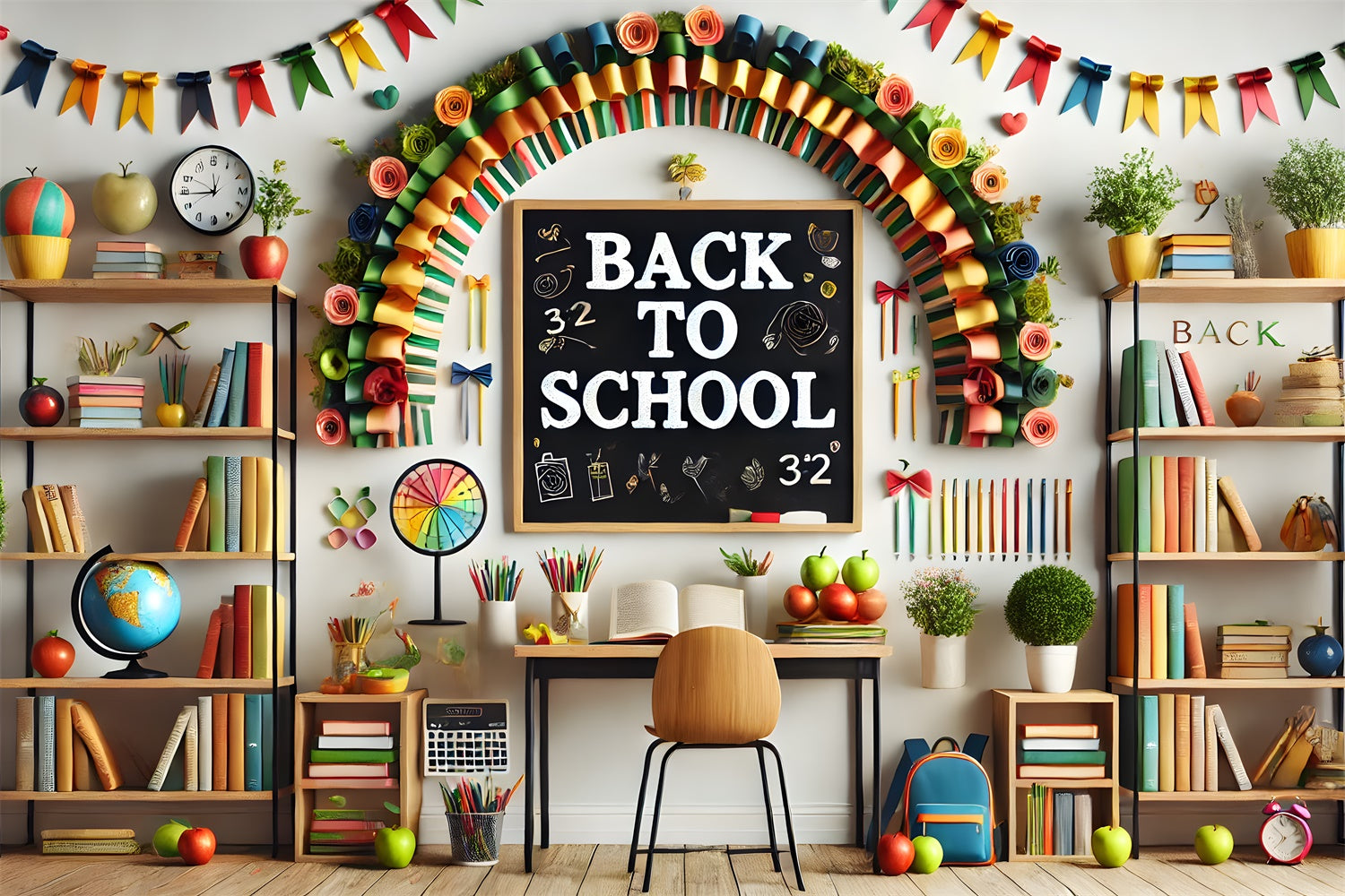 Back to School Decorated Study Room Backdrop RR7-237