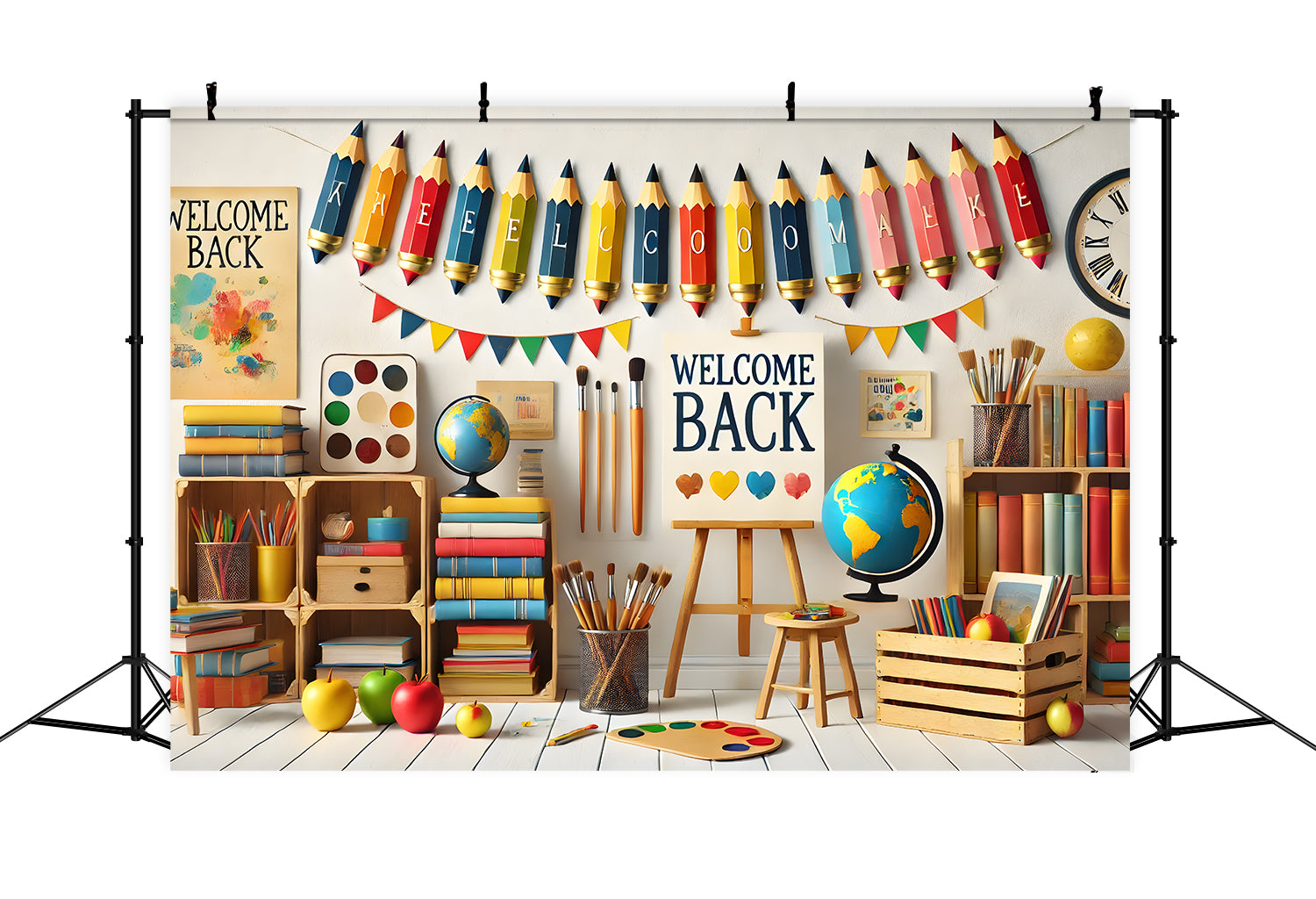 Crayon Brush Welcome Back to School Backdrop RR7-238